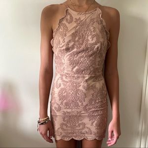 Lace Overlay Halter Dress